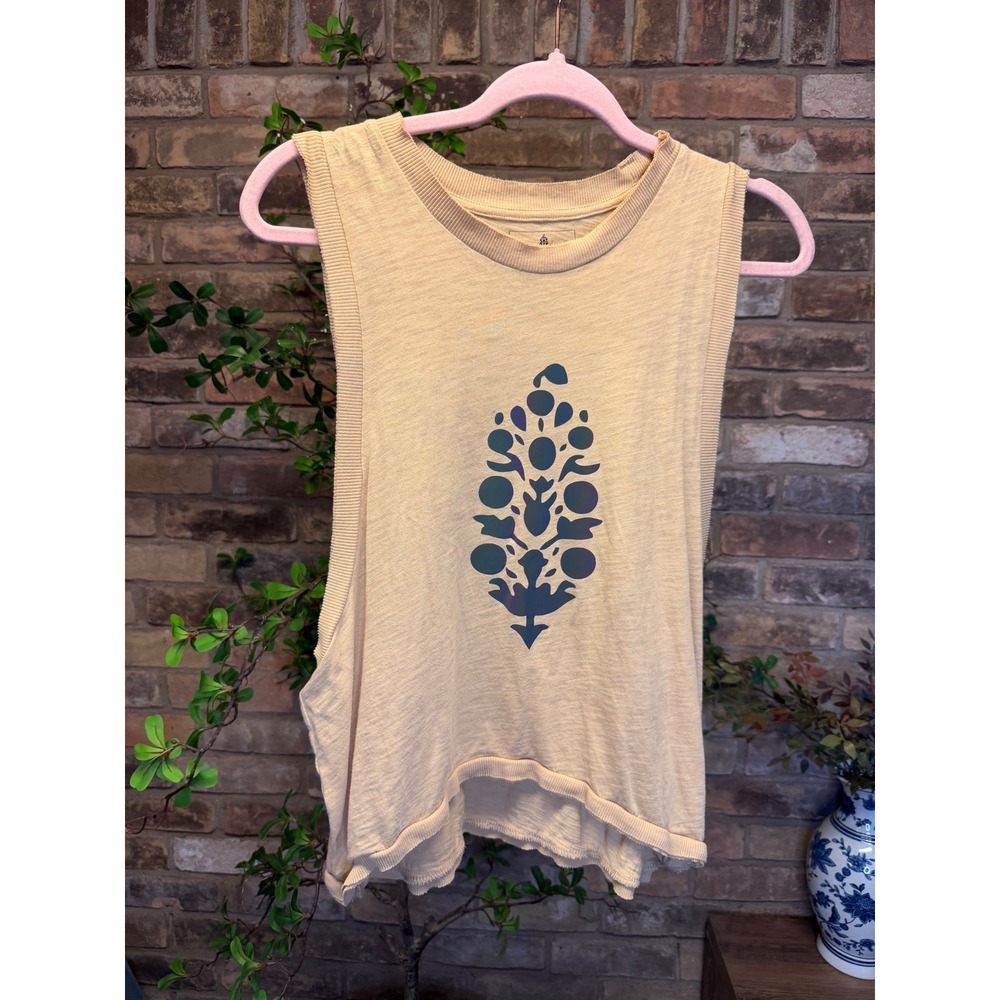 SOLD FP Movement Free People Yellow Buti Graphic Muscle Tank Top Sleeveless Smal